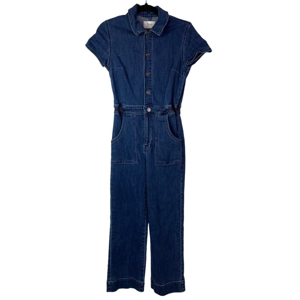 KanCan Denim Jean Chantelle Straight Leg Jumpsuit Size S Medium Dark Wash‎